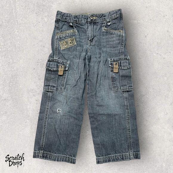 Vintage Y2K WRG Jeans Youth Cargo Pants Size 24 x 17 Distressed Multiple Pockets - Picture 1 of 4